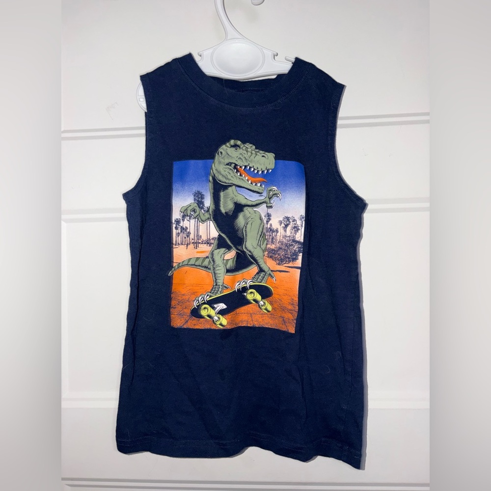 Carter's Black Tank Top with Green Dinosaur Skateboard Graphic